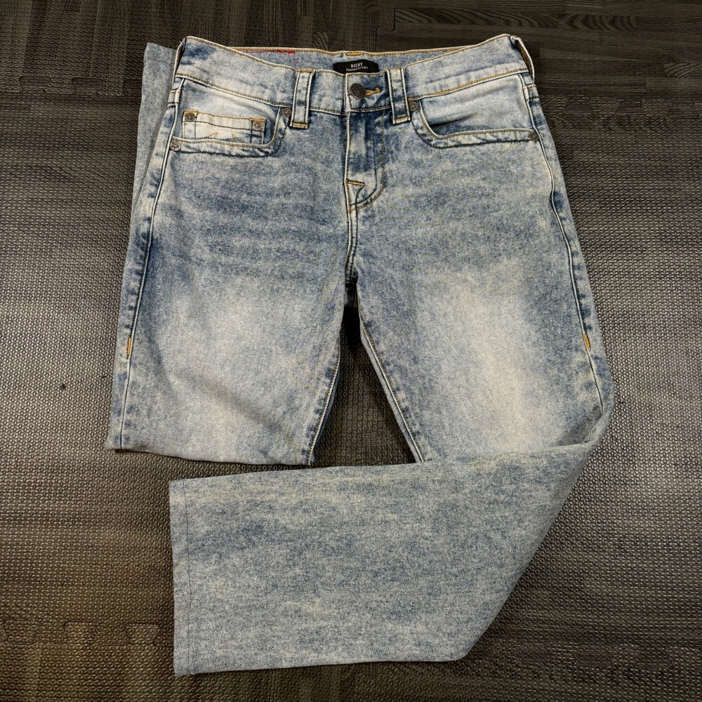 True Religion Jeans Men 29x28 Blue Ricky Relaxed Straight Acid Wash Sketch Denim